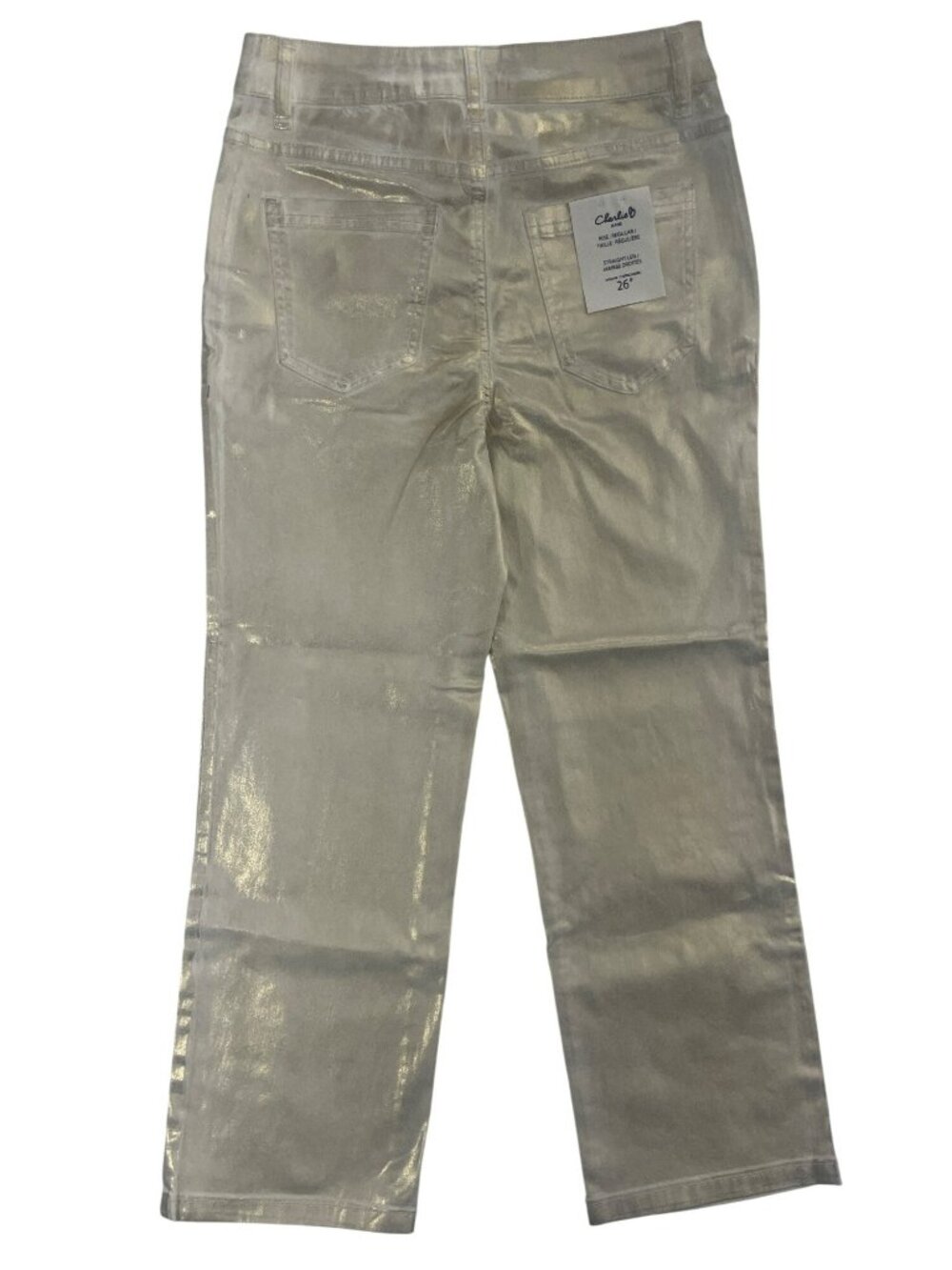 Charlie B Metallic Gold Straight-Leg Stretch Jeans Regular Rise Wmn's Sz 2 NWT - Picture 2 of 10